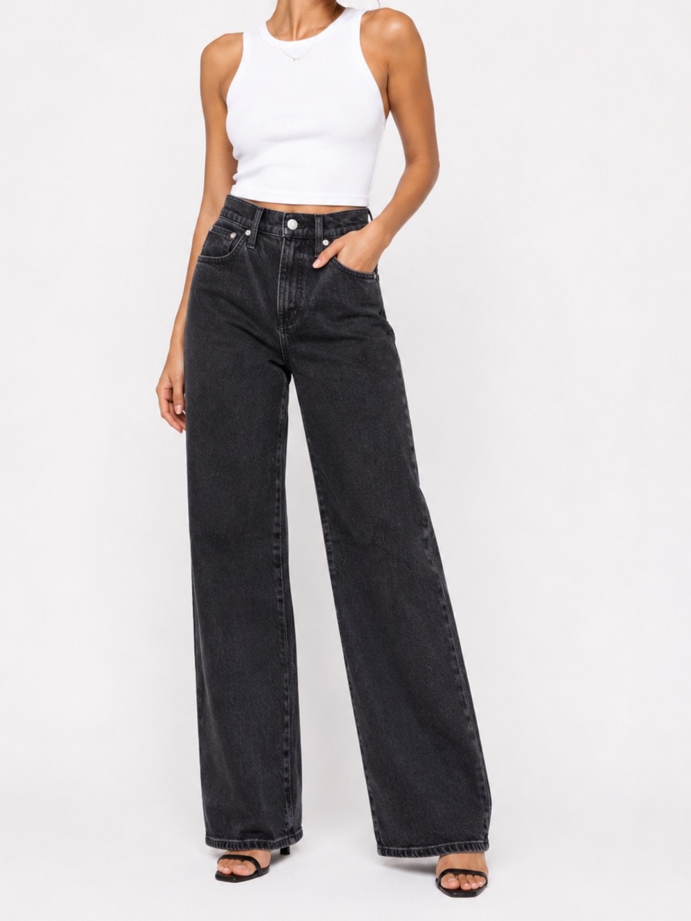 Madewell Perfect Vintage Wide Leg Jeans Black High Rise 26